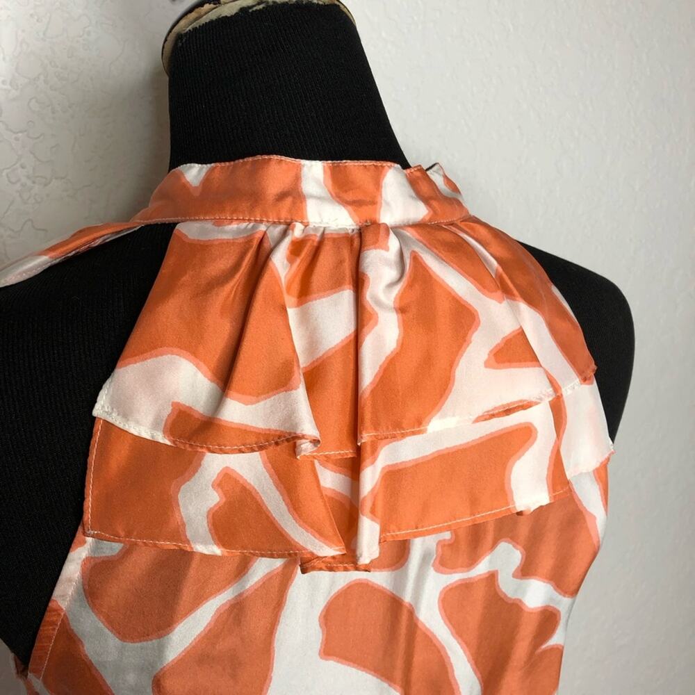 LOFT orange cream ruffle trim button front silk dress size 6 Petite 6P - Picture 14 of 16